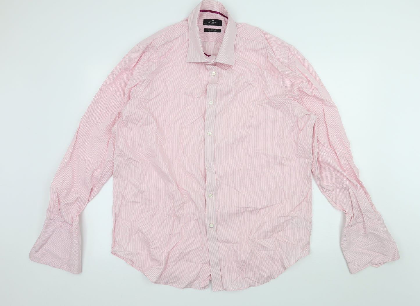 Jeff Banks Mens Pink Striped   Button-Up Size 18