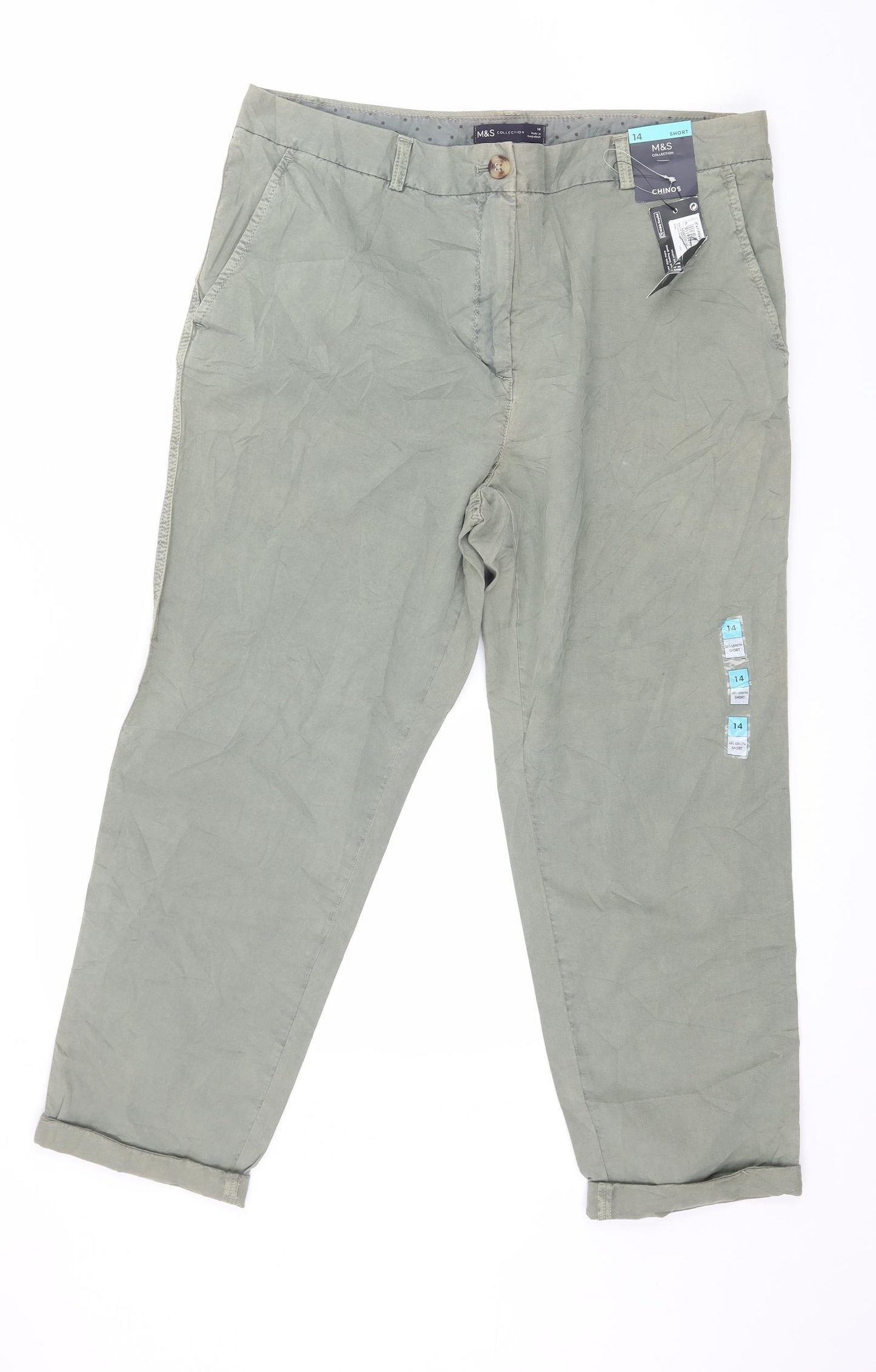 Marks and Spencer Womens Green   Chino Trousers Size 14 L24 in