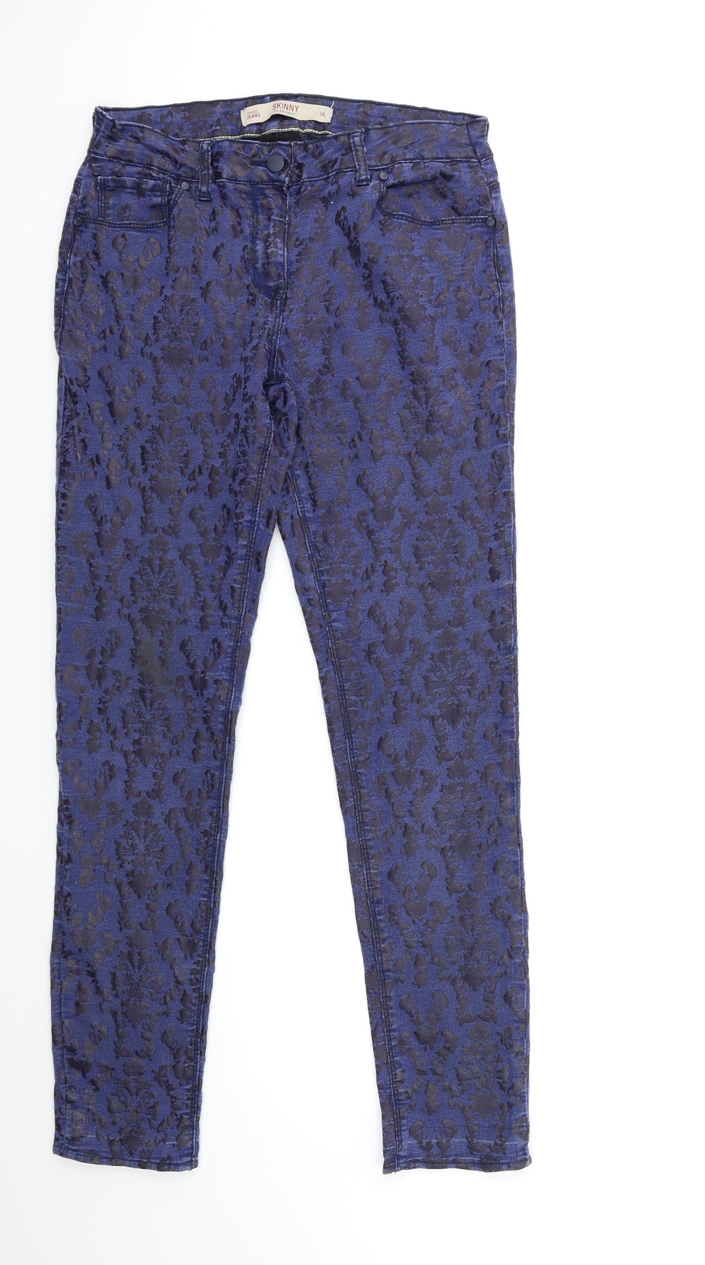 NEXT Womens Blue Floral Denim Skinny Jeans Size 14 L30 in