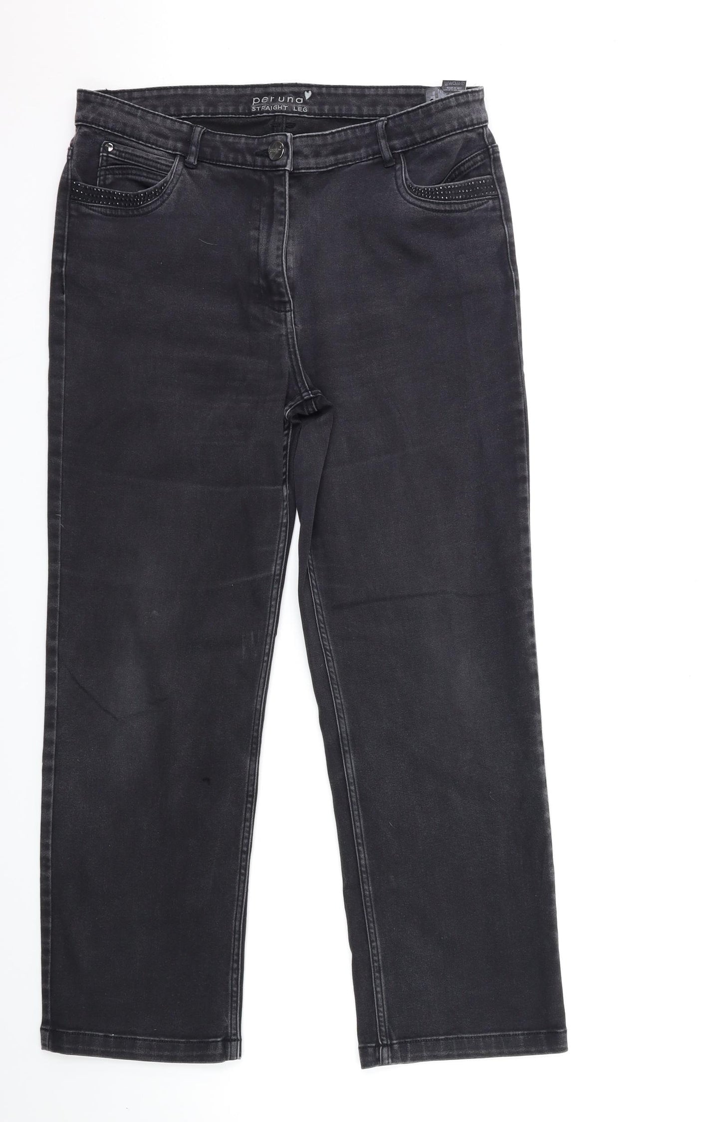 Per Una Womens Grey  Denim Straight Jeans Size 16 L27 in