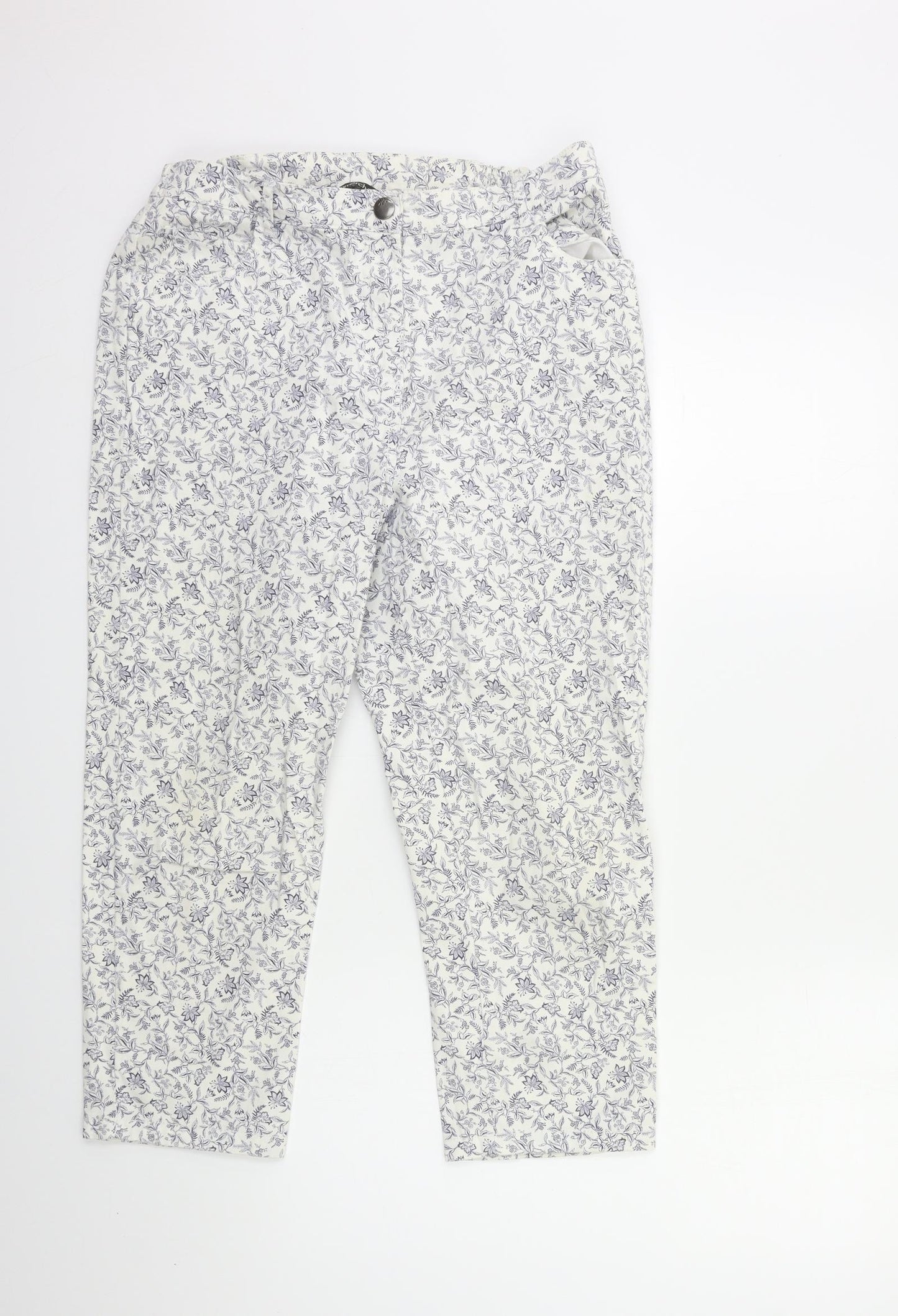 Bonmarché Womens Blue Floral Denim Cropped Jeans Size 22 L25 in