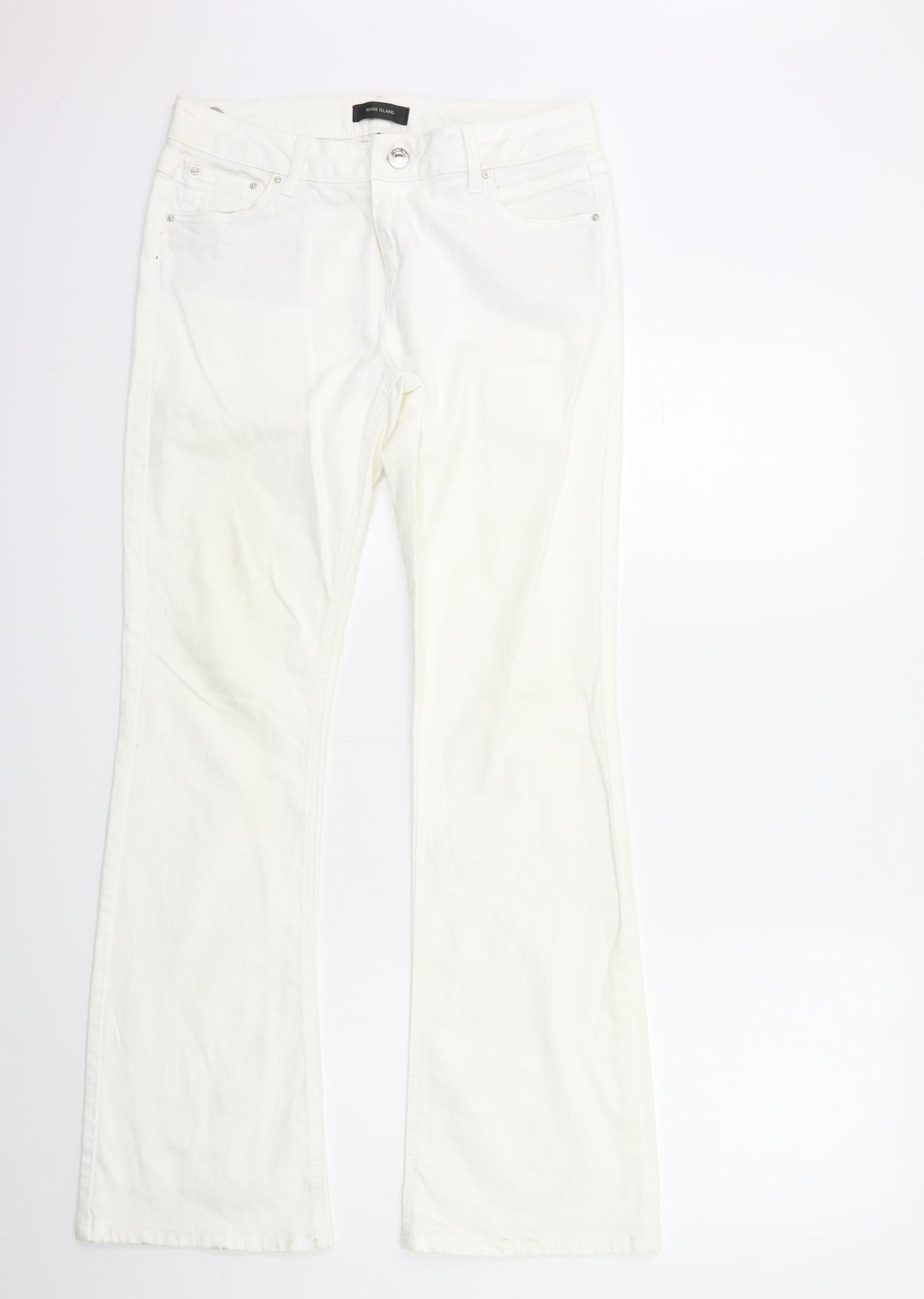River Island Womens White  Denim Flared Jeans Size 12 L31 in