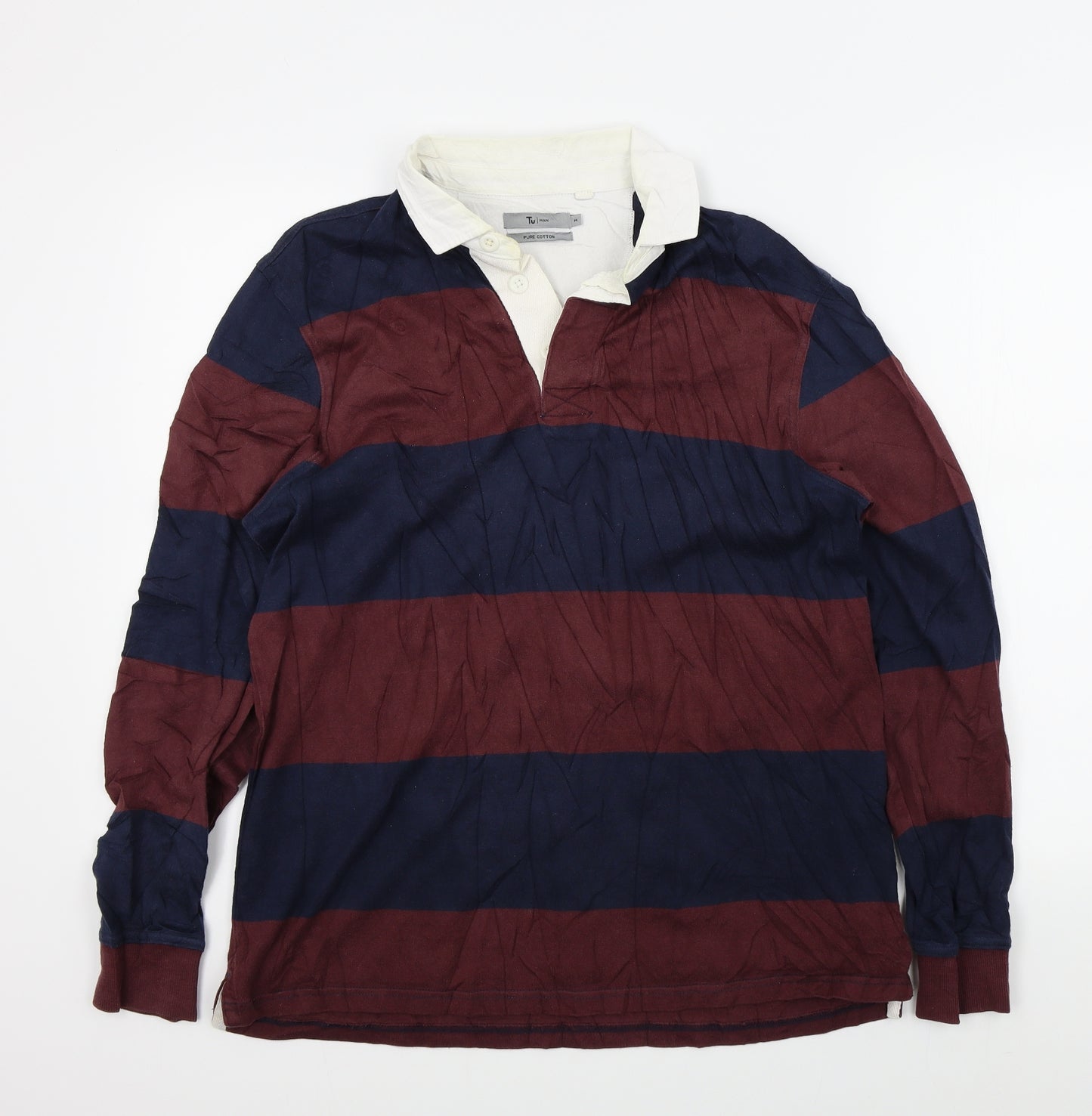 TU Mens Red Striped   Button-Up Size M