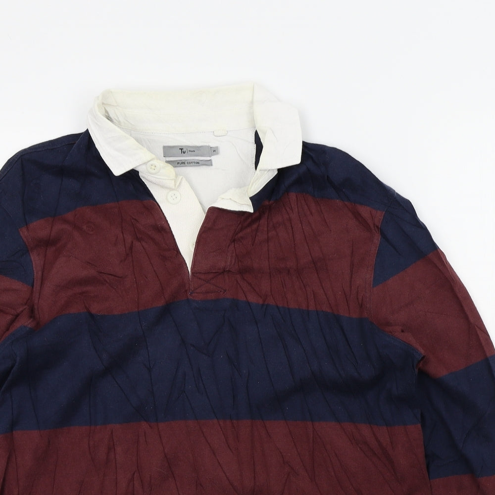 TU Mens Red Striped   Button-Up Size M