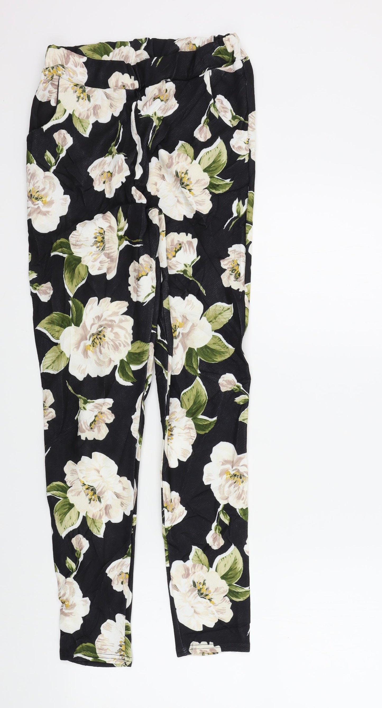 Boohoo Womens Black Floral  Trousers  Size 10 L28 in