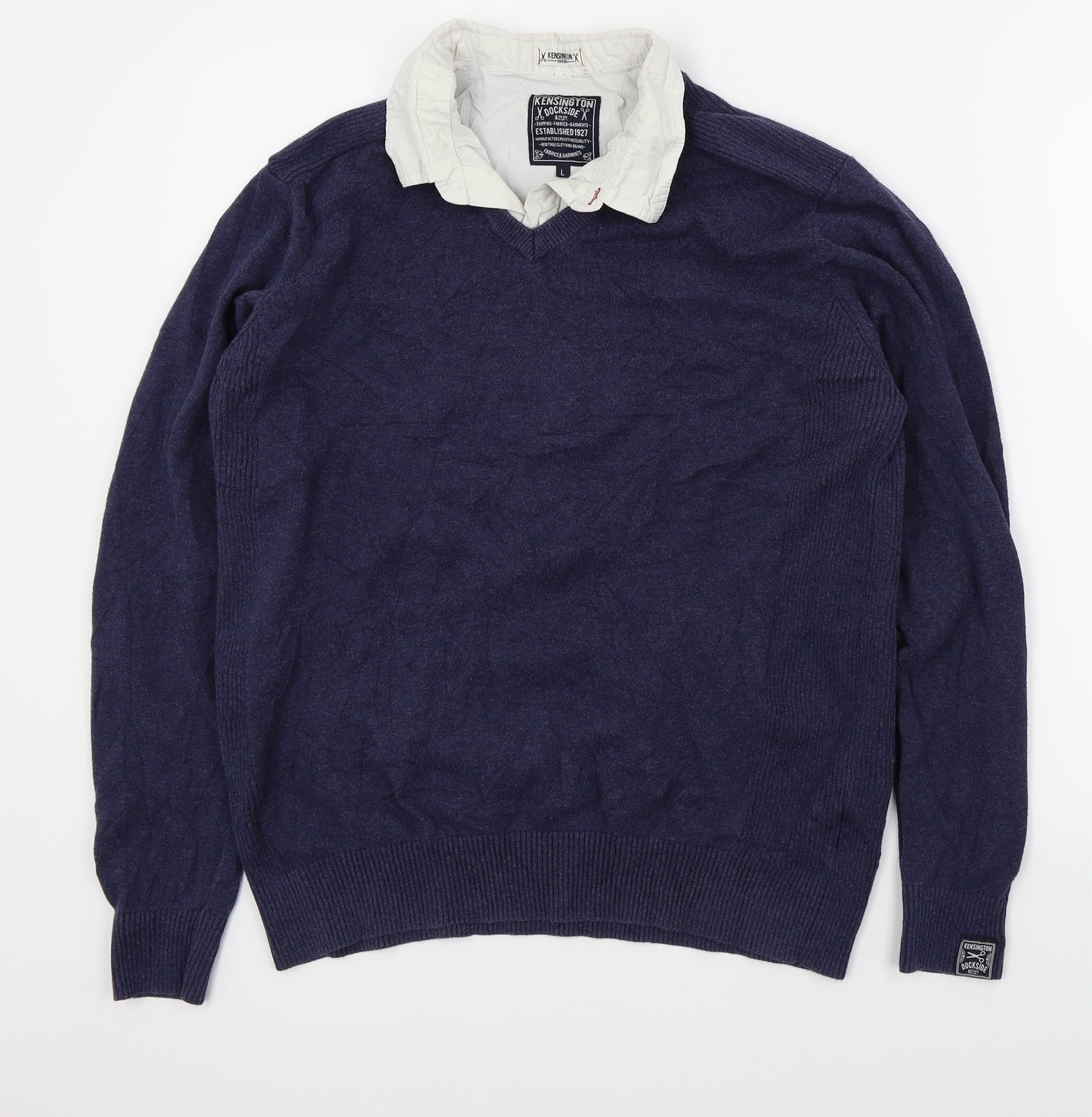 Kensington Mens Blue   Pullover Jumper Size L  - shirt collar insert