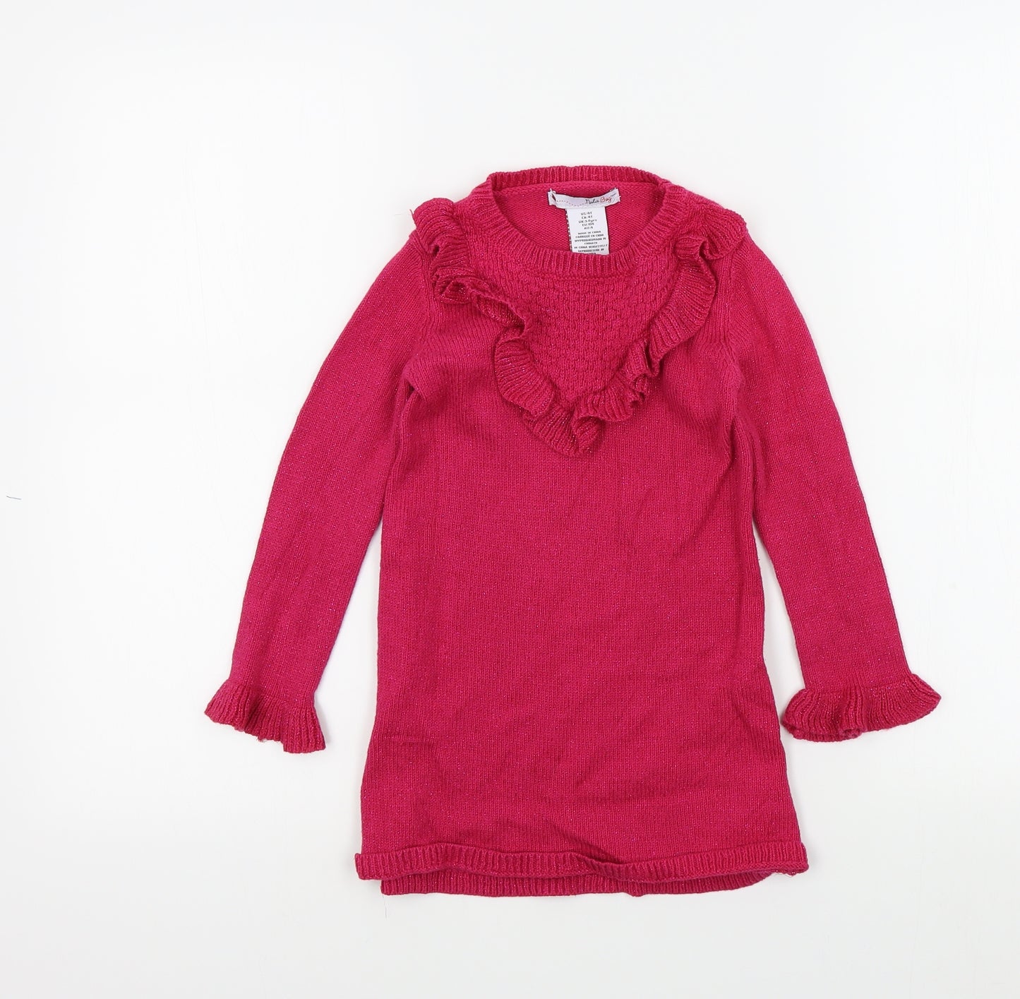 Nula Bug Girls Pink   Pullover Jumper Size 4 Years  - Frill Detail