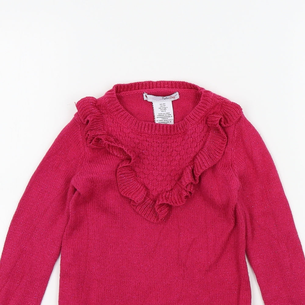 Nula Bug Girls Pink   Pullover Jumper Size 4 Years  - Frill Detail