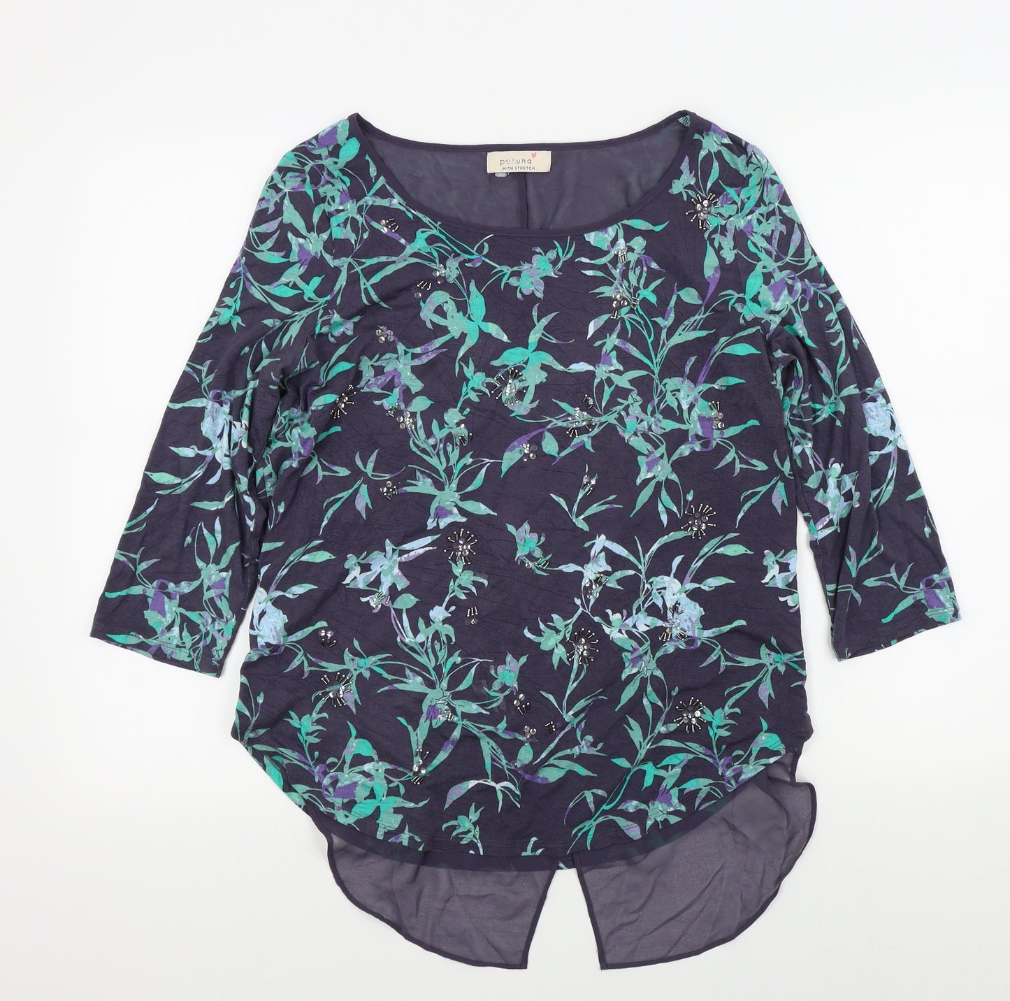 M&S Womens Blue Floral  Pullover Jumper Size 14