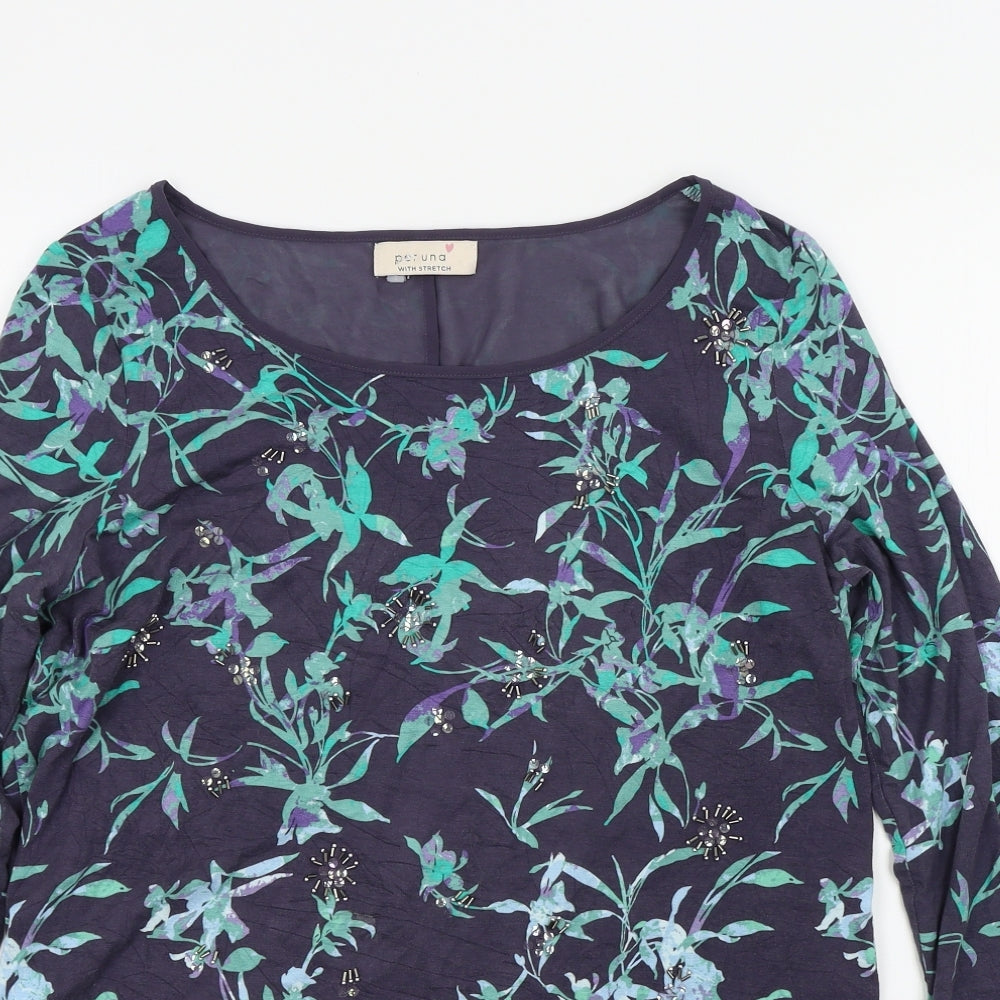 M&S Womens Blue Floral  Pullover Jumper Size 14