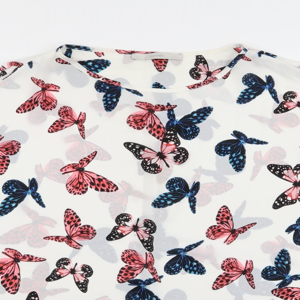 Asda George Womens White   Basic Blouse Size 16  - Butterfly Print
