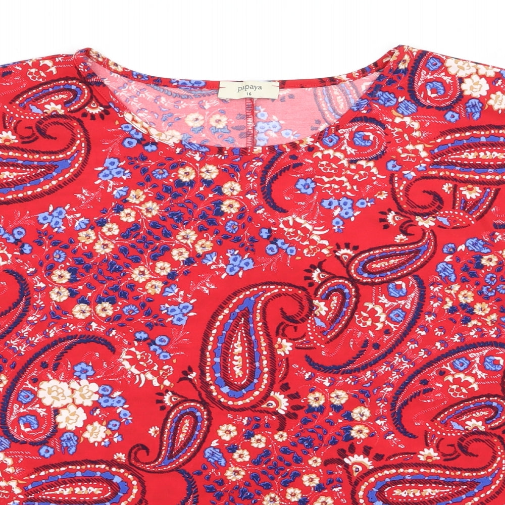Papaya Womens Red Geometric  Basic T-Shirt Size 16