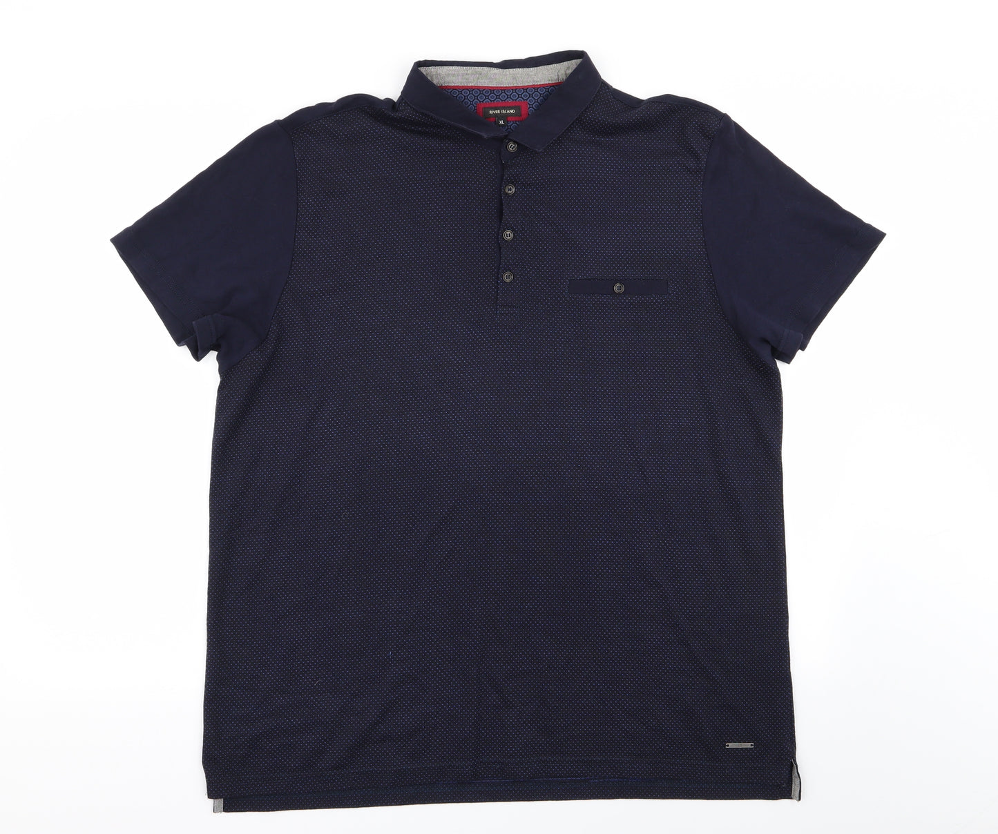 River Island Mens Blue Houndstooth   Polo Size XL