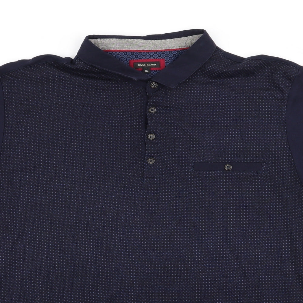 River Island Mens Blue Houndstooth   Polo Size XL