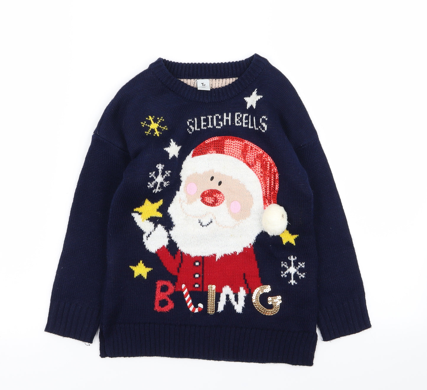 TU Girls Blue Geometric  Pullover Jumper Size 6 Years  - Christmas Jumper