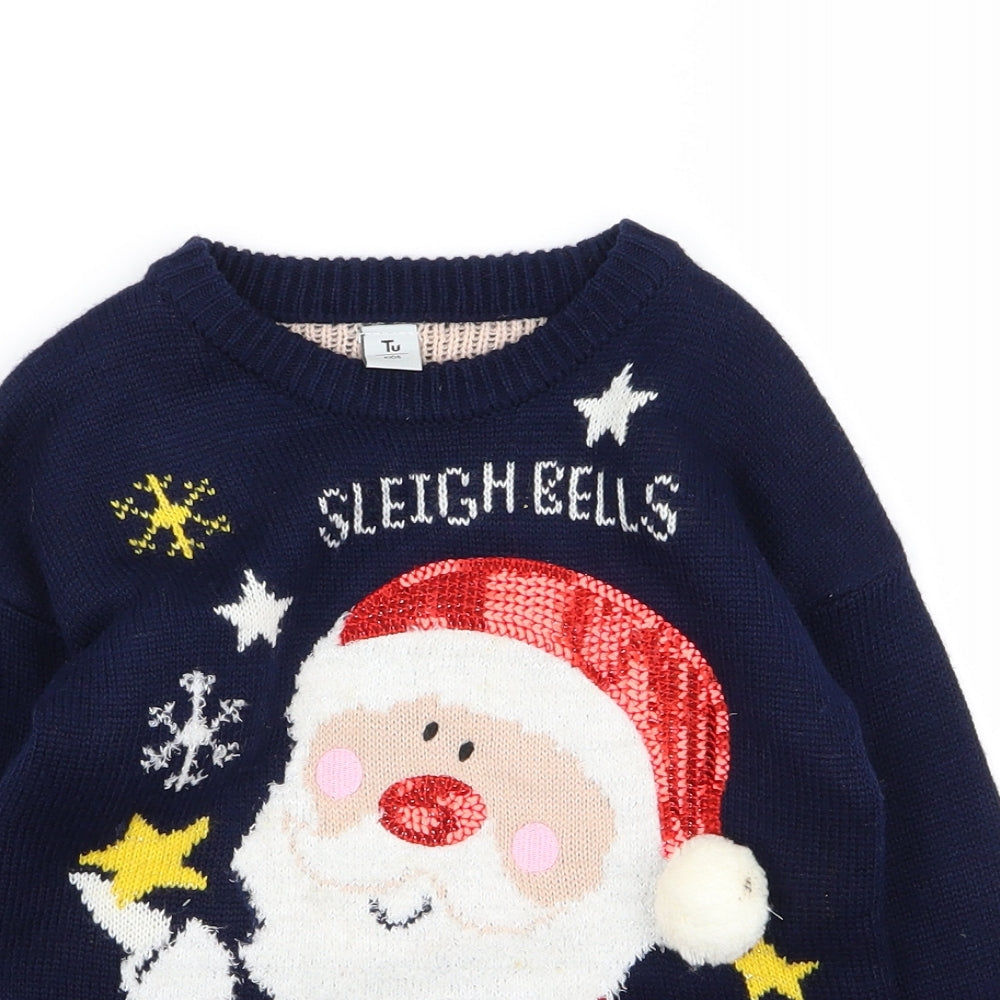 TU Girls Blue Geometric  Pullover Jumper Size 6 Years  - Christmas Jumper