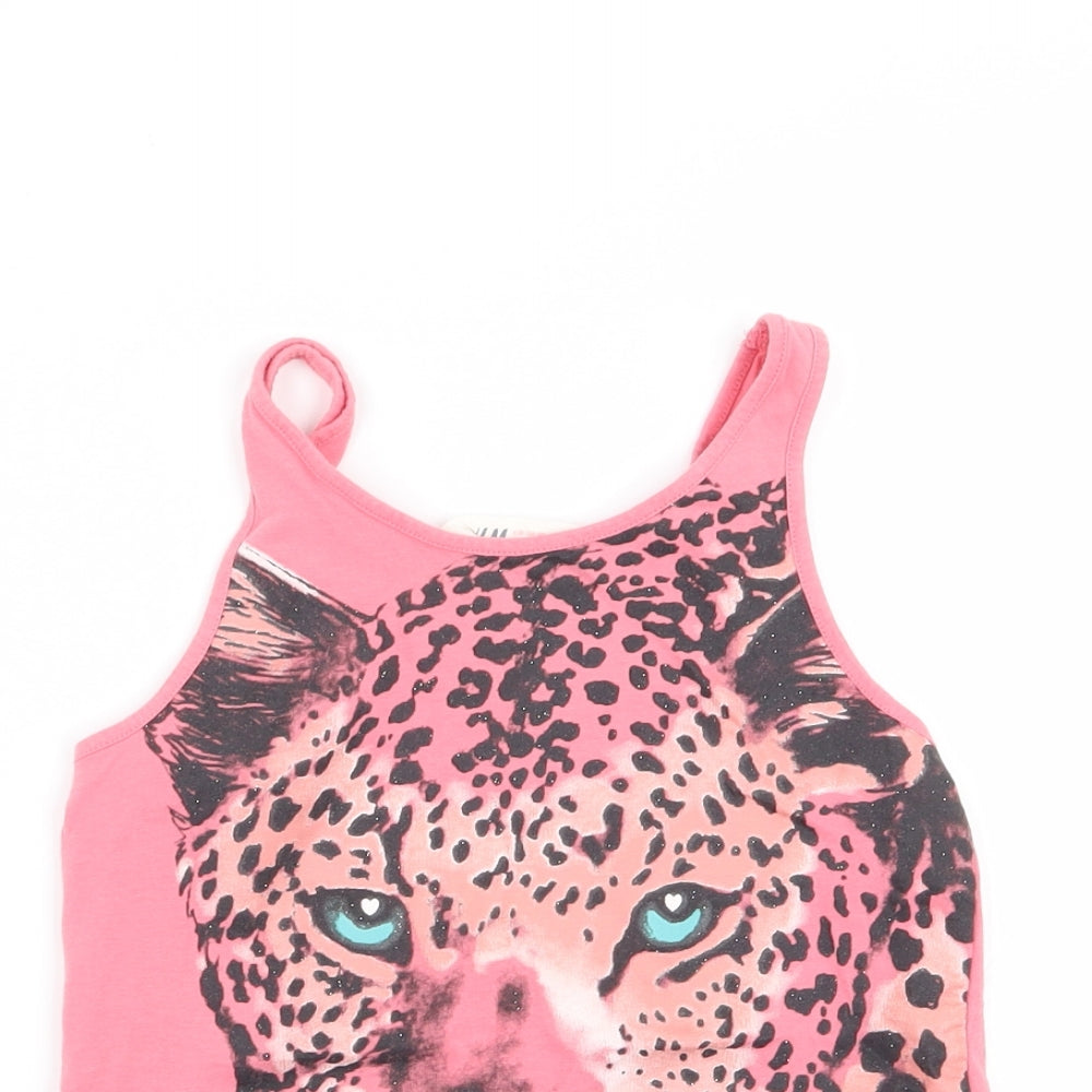 H&M Girls Pink Animal Print  Basic Tank Size 9-10 Years
