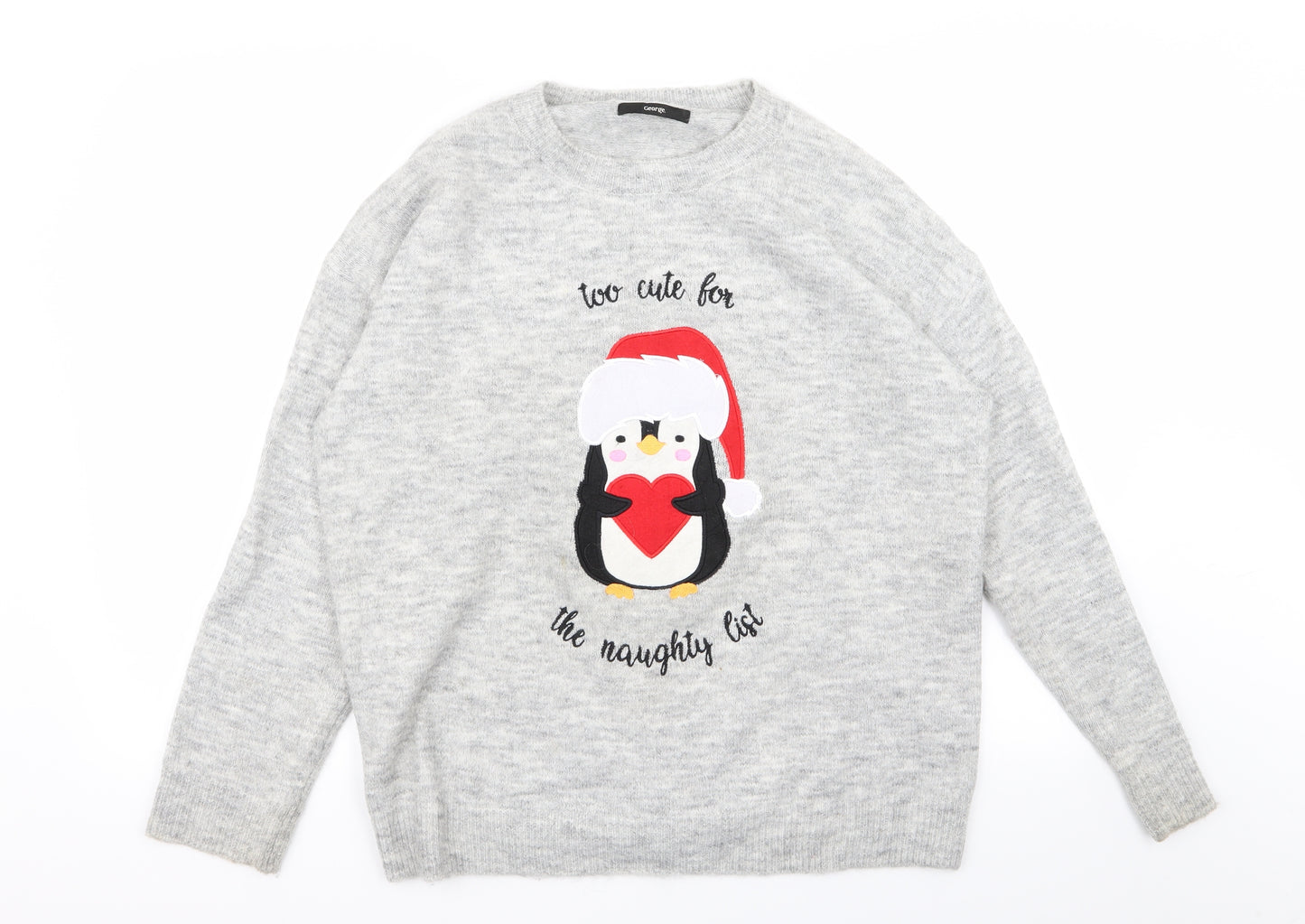 Asda George Womens Grey   Pullover Jumper Size L  - Christmas jumper