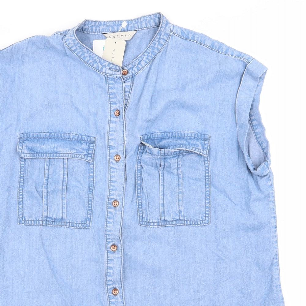 Nutmeg Womens Blue   Basic Button-Up Size 18