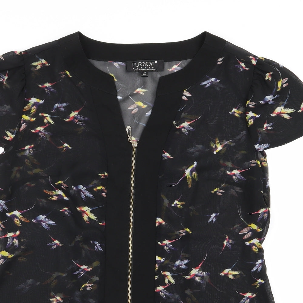 pussycat Womens Black   Basic Blouse Size 12  - bird print