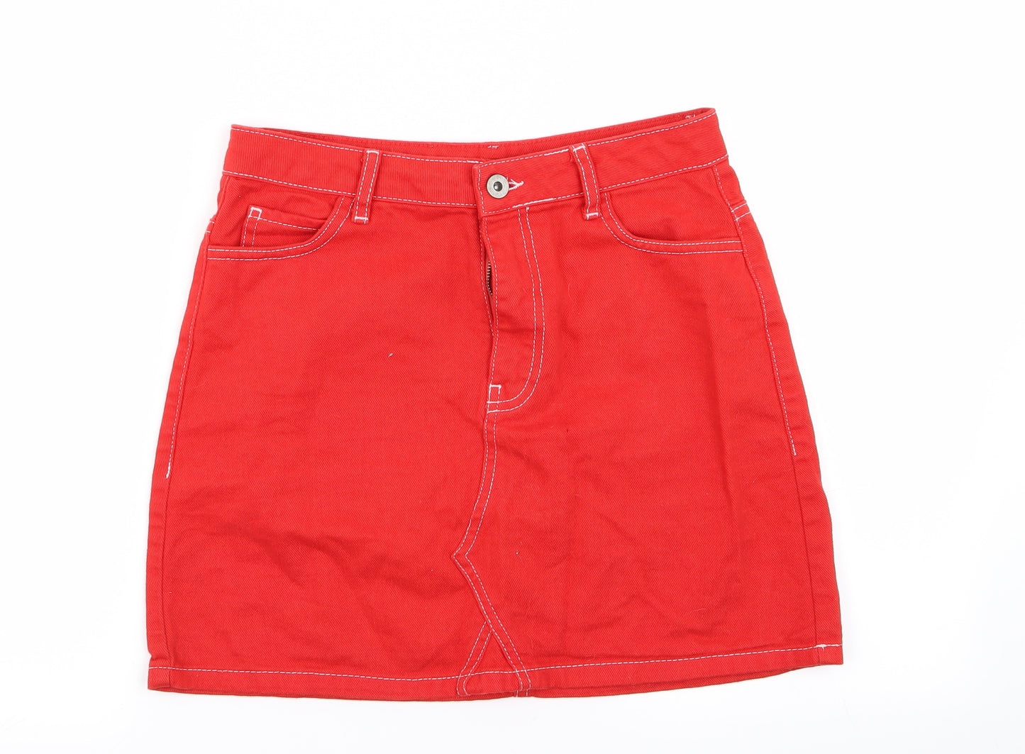 Boohoo Womens Red  Denim Mini Skirt Size 10