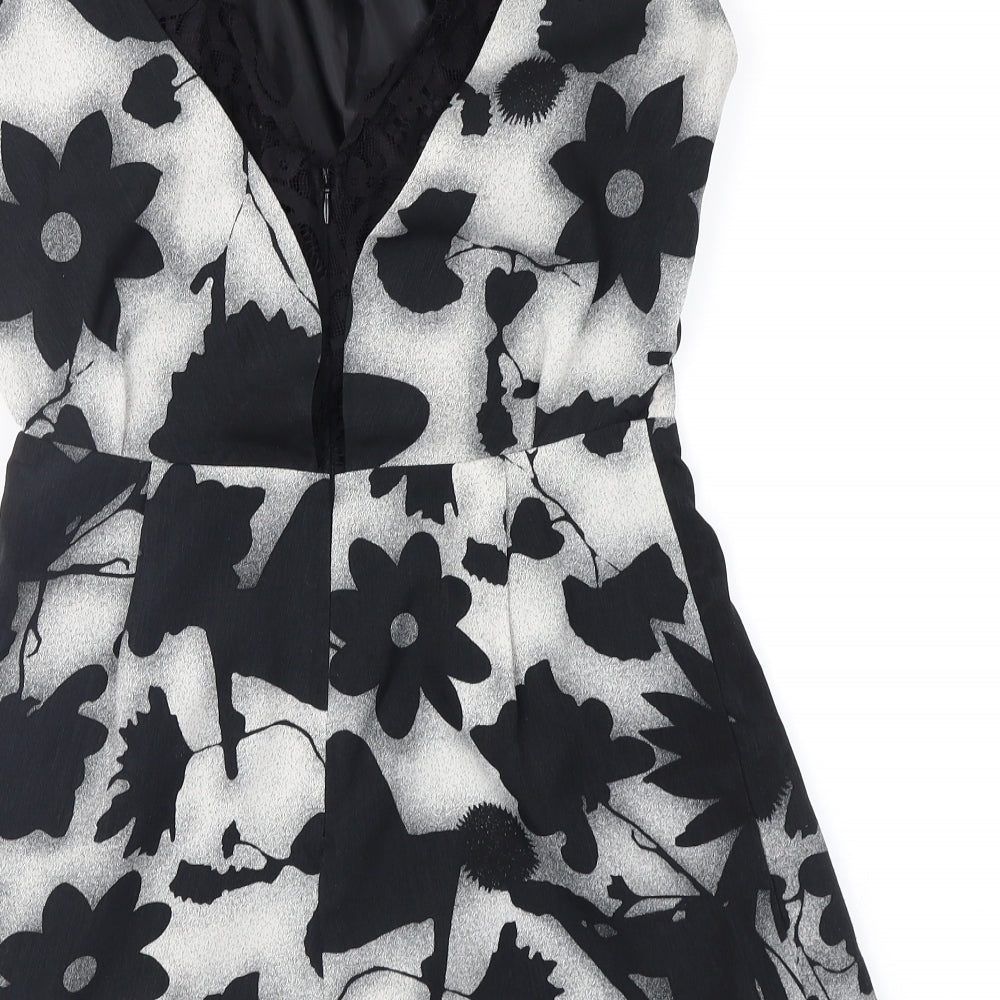 Topshop Womens Black Floral  Playsuit One-Piece Size 6