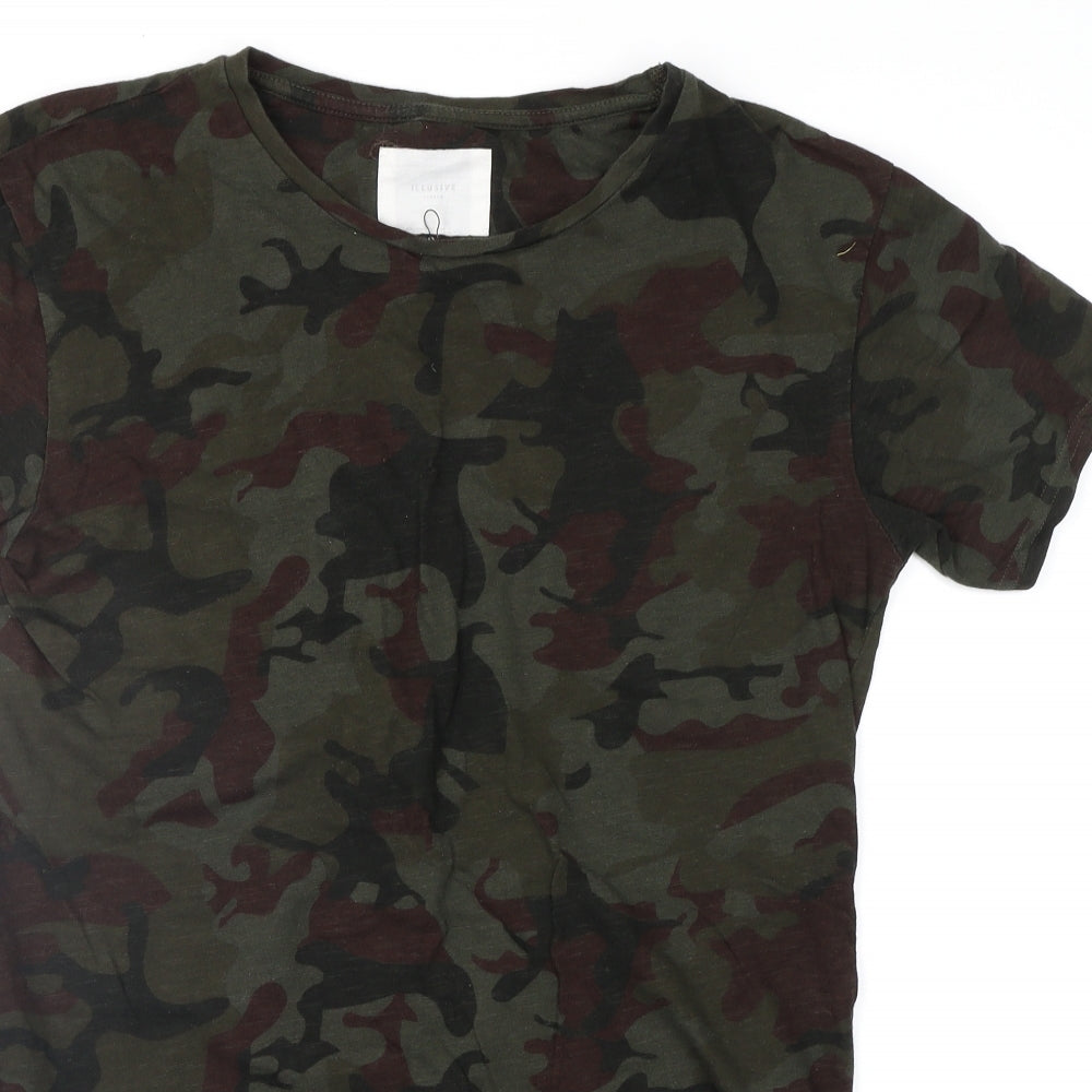 Illusive Womens Green Camouflage  Basic T-Shirt Size S