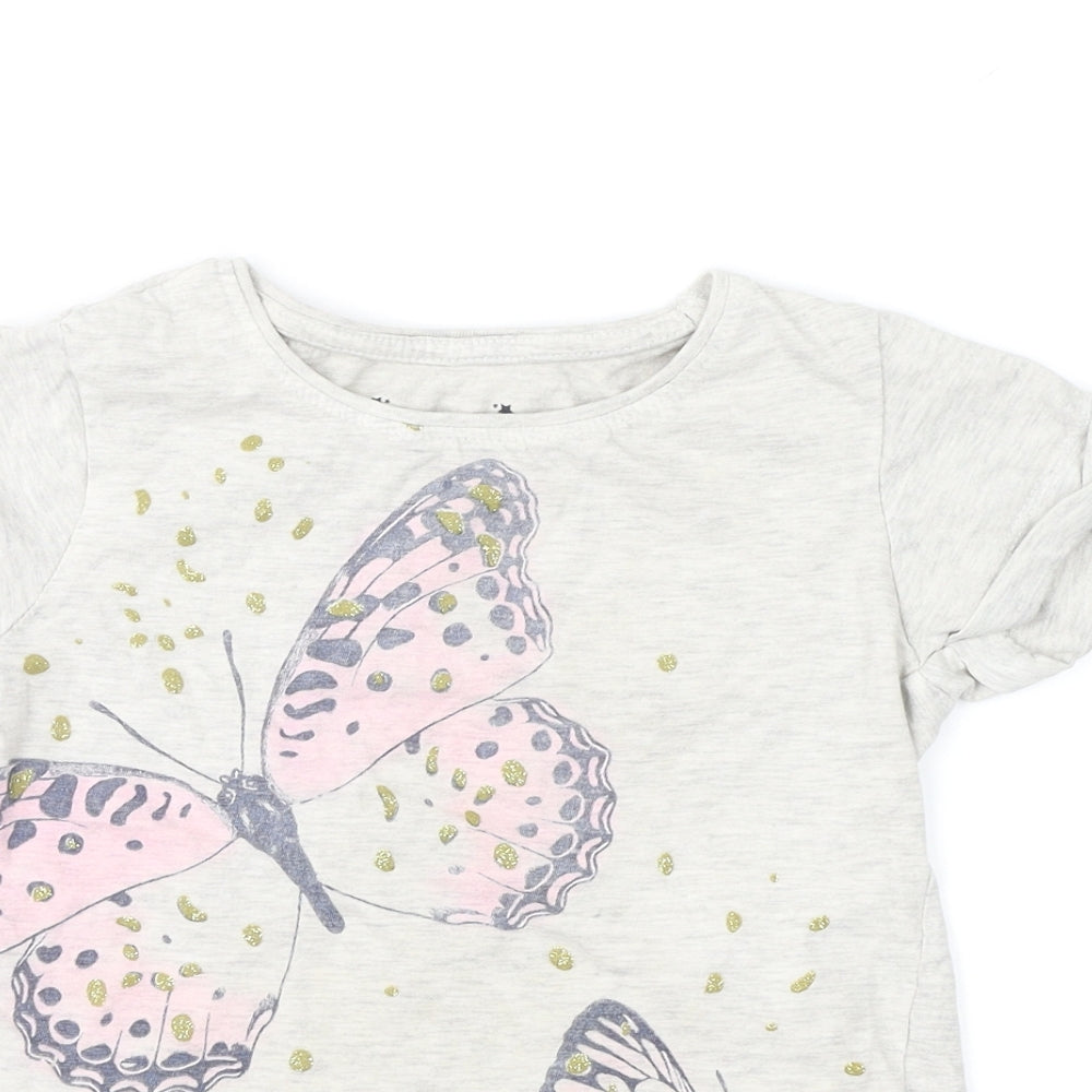 Primark Girls Grey Geometric  Basic T-Shirt Size 7 Years