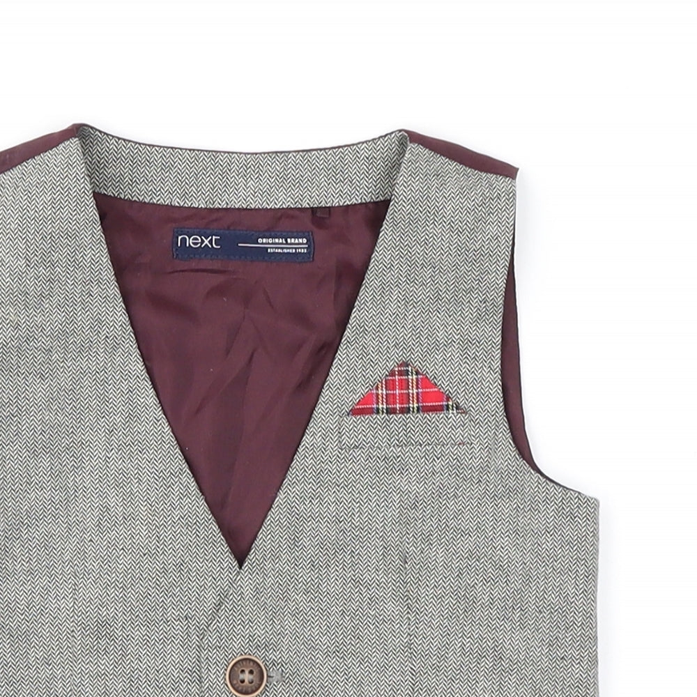 NEXT Boys Grey Herringbone  Jacket Waistcoat Size 6-9 Months