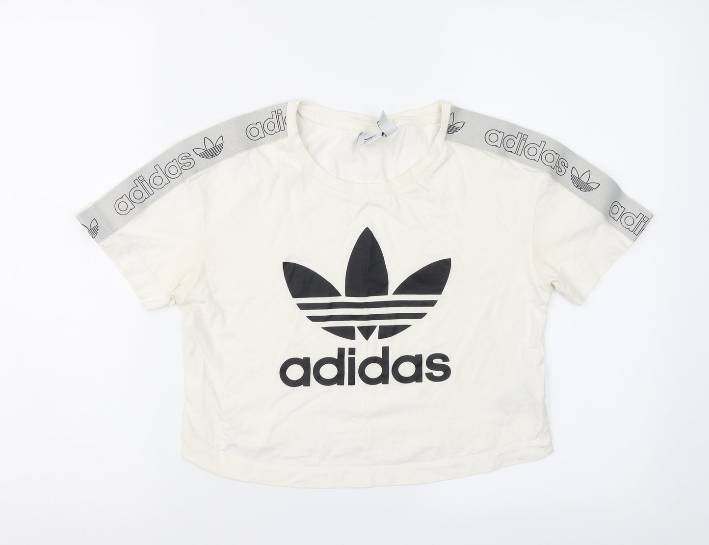 adidas Womens Ivory Geometric  Cropped T-Shirt Size 4