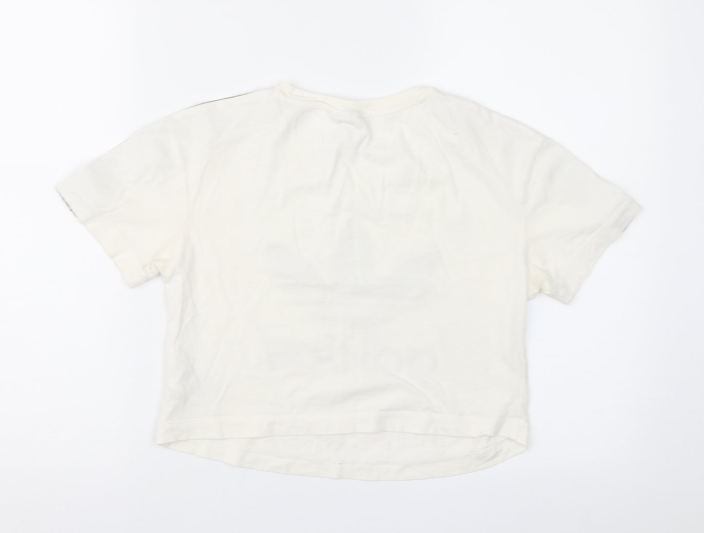 adidas Womens Ivory Geometric  Cropped T-Shirt Size 4