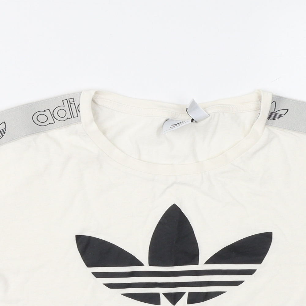 adidas Womens Ivory Geometric  Cropped T-Shirt Size 4