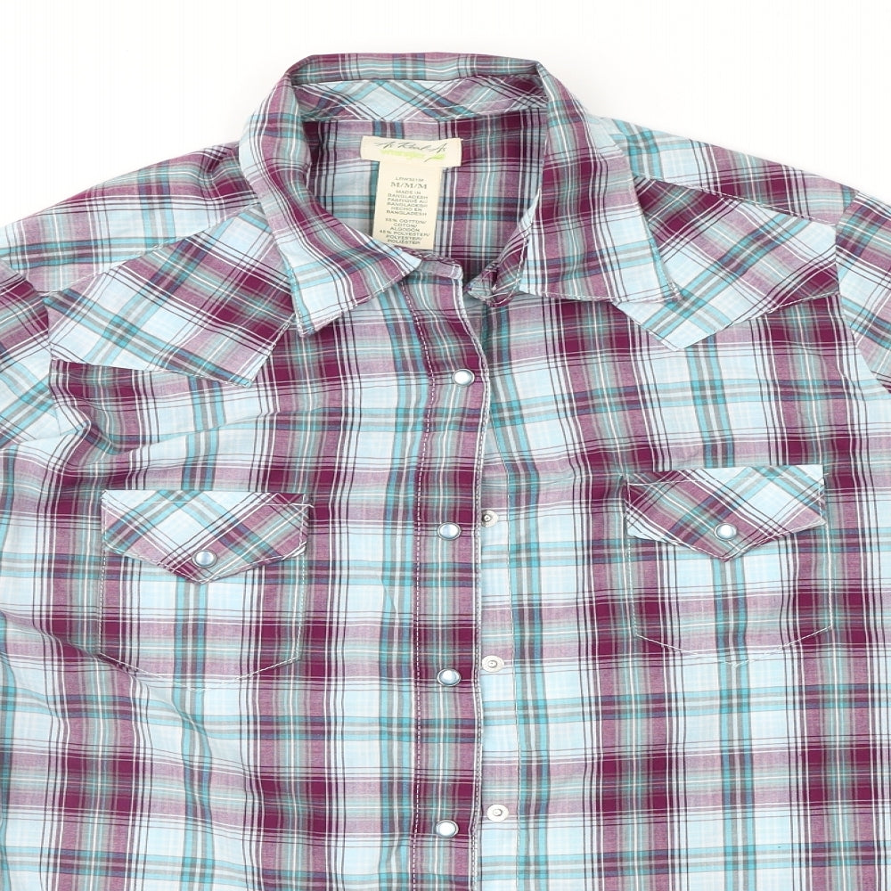 Wrangler Womens Purple Check  Basic Button-Up Size M