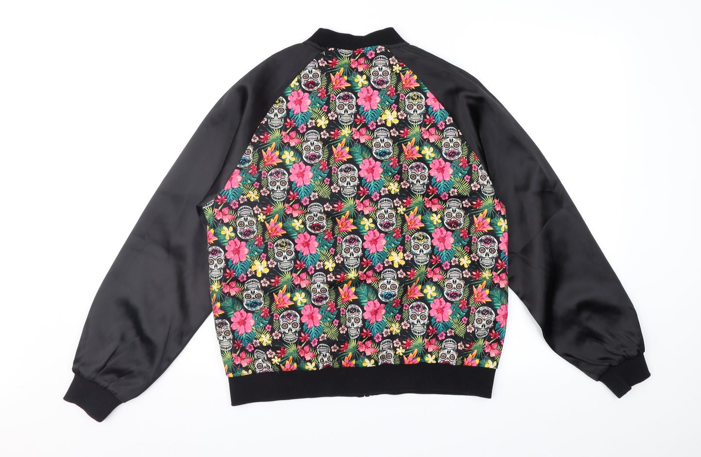 BANNED Womens Multicoloured Floral  Bomber Jacket Jacket Size L  - Skulls