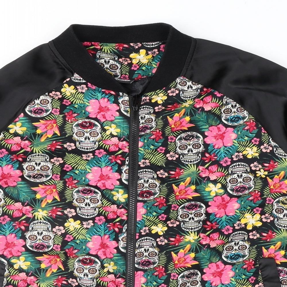 BANNED Womens Multicoloured Floral  Bomber Jacket Jacket Size L  - Skulls