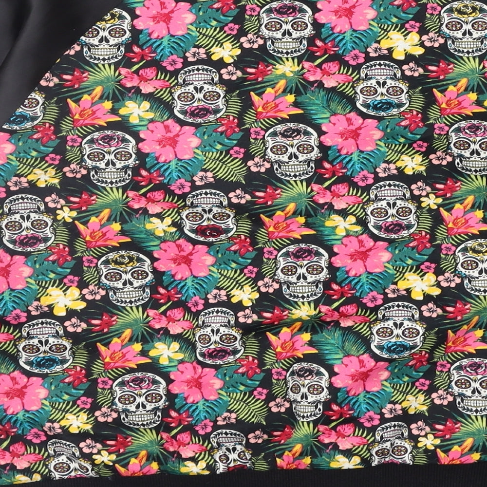 BANNED Womens Multicoloured Floral  Bomber Jacket Jacket Size L  - Skulls