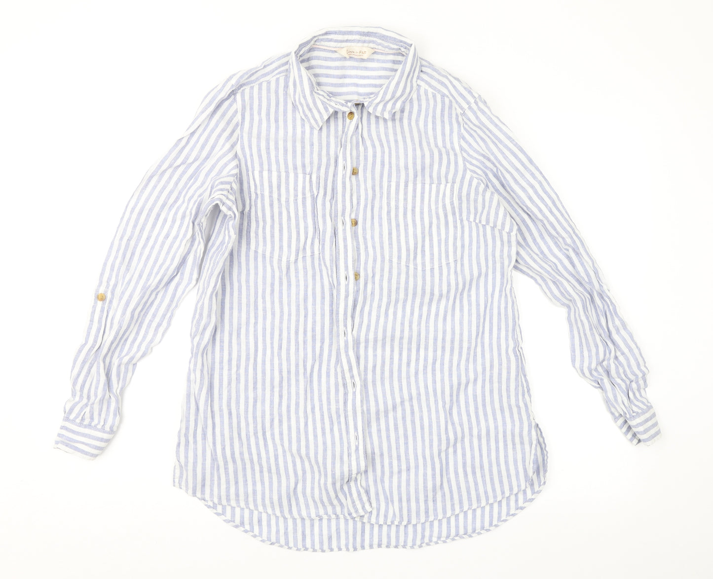 F&F Womens Blue Striped  Basic Button-Up Size 14