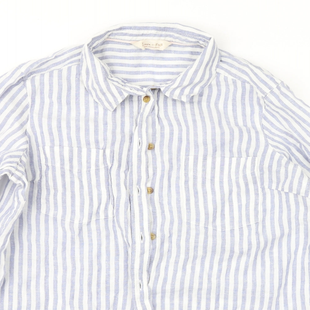 F&F Womens Blue Striped  Basic Button-Up Size 14