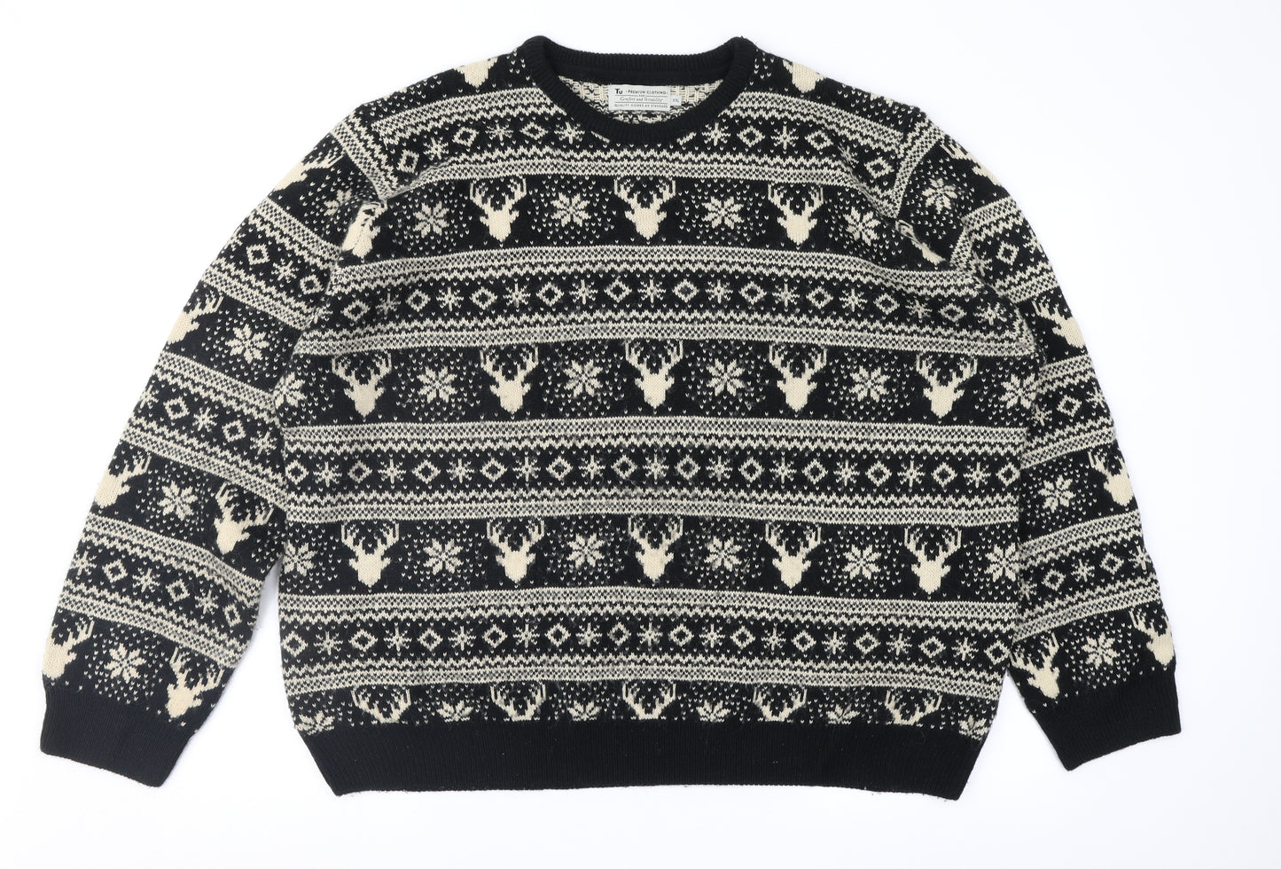 TU Mens Black Fair Isle  Pullover Jumper Size 2XL  - Xmas