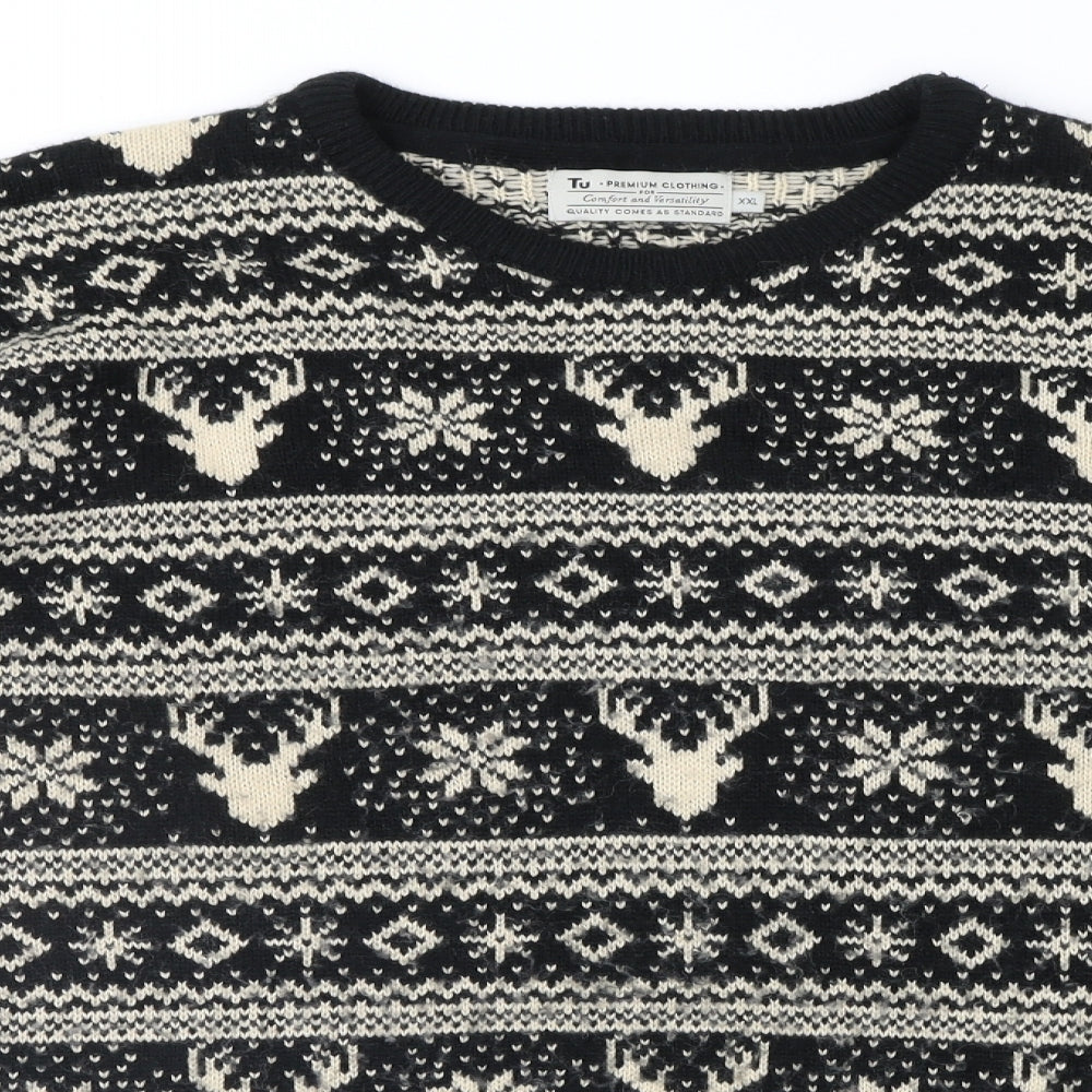 TU Mens Black Fair Isle  Pullover Jumper Size 2XL  - Xmas