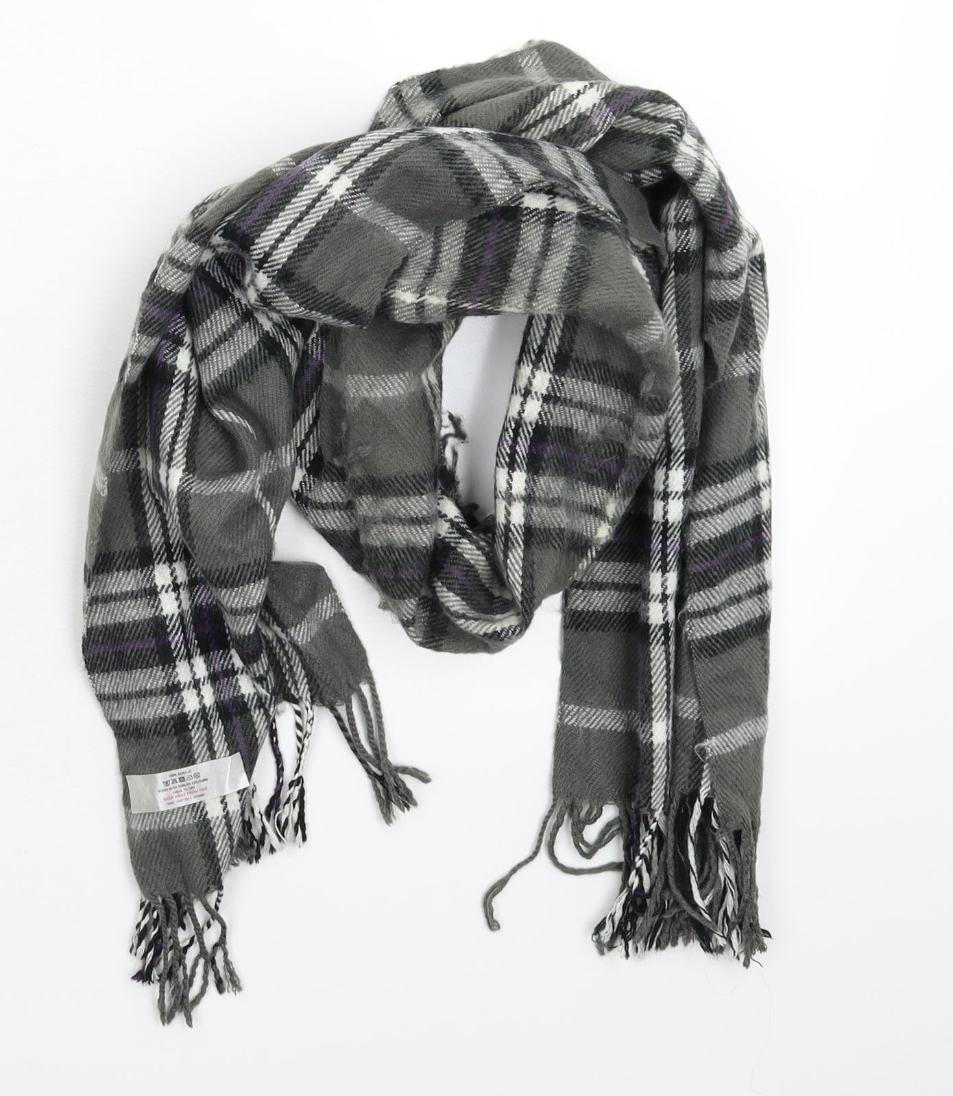 Preworn Unisex Grey Check Knit  Scarf