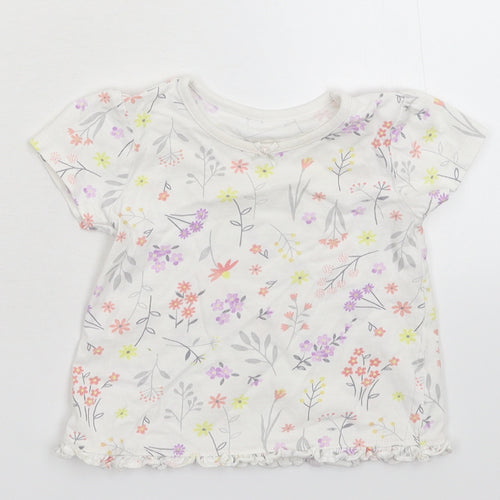 George Girls White Floral  Basic T-Shirt Size 3-6 Months