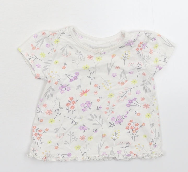 George Girls White Floral Basic T-Shirt Size 3-6 Months