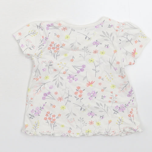 George Girls White Floral  Basic T-Shirt Size 3-6 Months