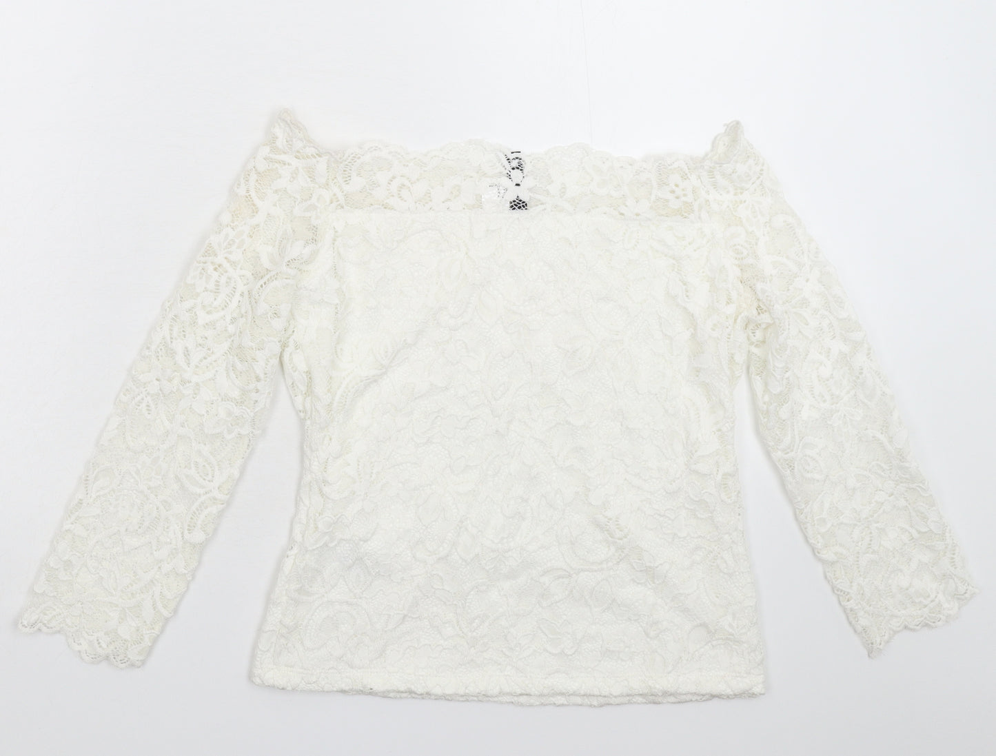 Divided Womens White Floral Lace Basic Blouse Size M