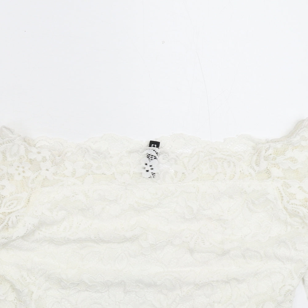 Divided Womens White Floral Lace Basic Blouse Size M