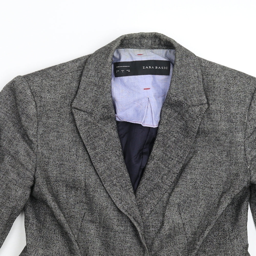Zara Womens Grey Herringbone  Jacket Suit Jacket Size L