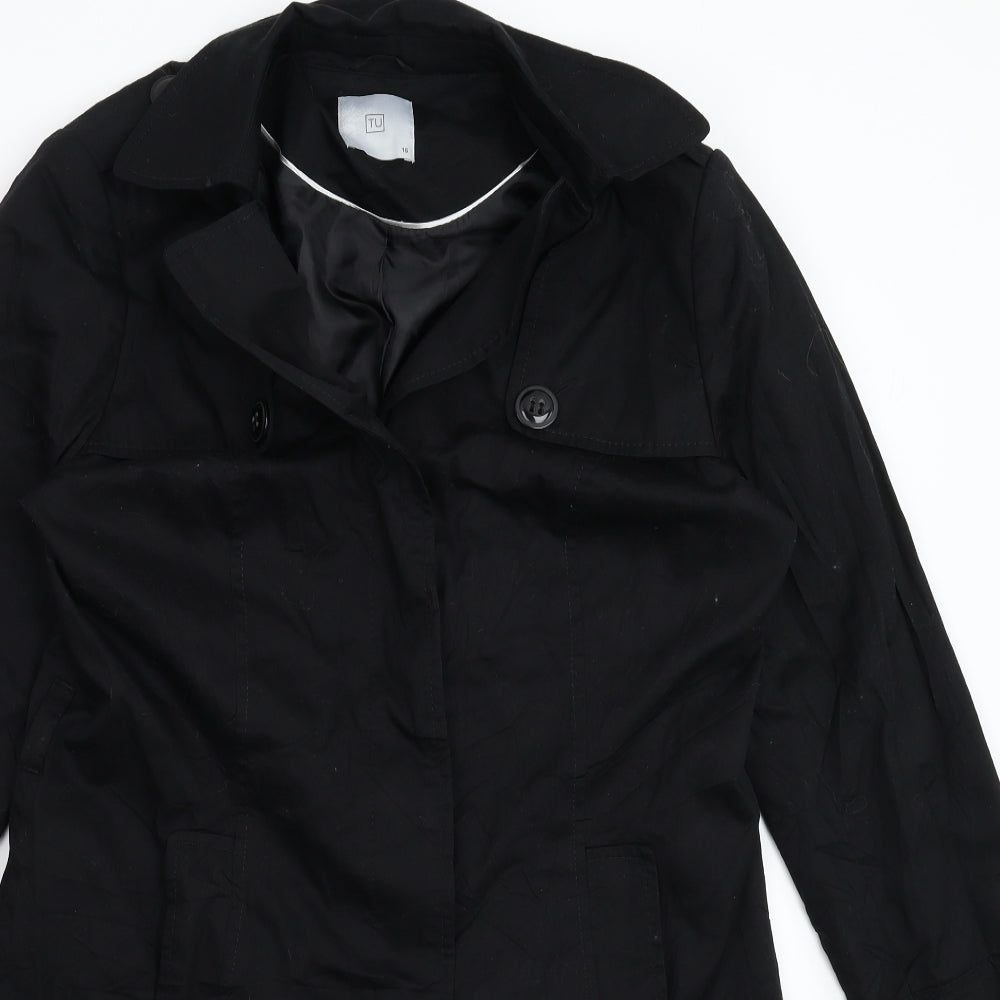 TU Womens Black   Overcoat Coat Size 16