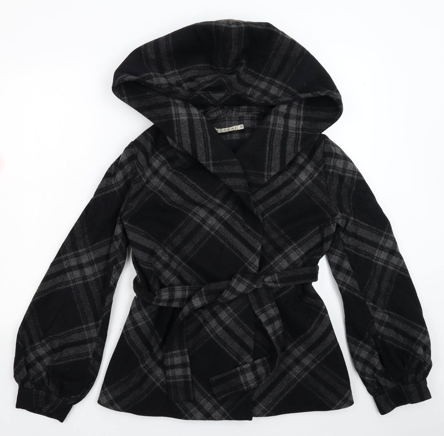 Kookai Womens Black Check  Pea Coat Coat Size 10