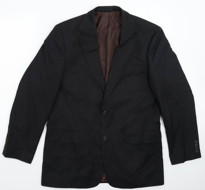 Preworn Mens Black Striped  Jacket Suit Jacket Size 40